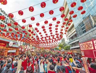 1月22日，泰国曼谷唐人街举行2023“欢乐春节”中泰互致新春贺辞活动。图为活动现场。  泰国国家旅游局供图